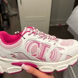 Women's White and Pink Sneakers